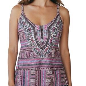 NWT LUCKY BRAND Desert Dancer  Print Strappy Back Tankini Swim Top Size Large